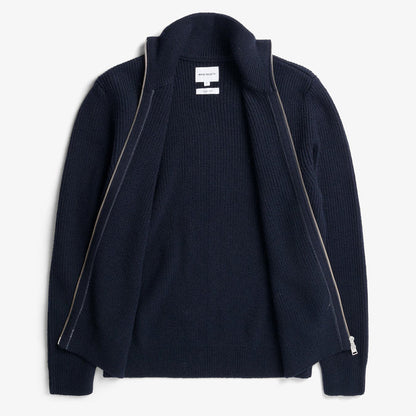 Norse Projects - Hagen Cotton Wool Zip Through in Navy - Nigel Clare