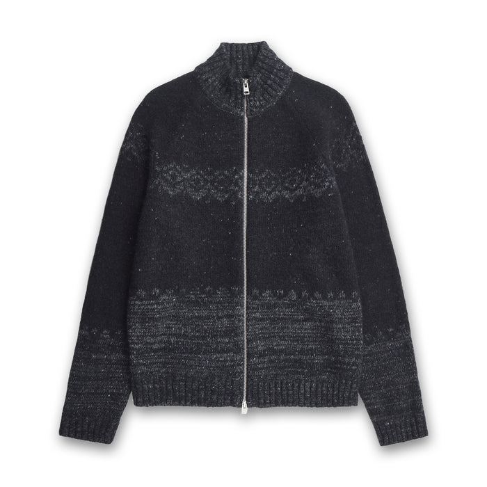 Norse Projects - Ulf Full Zip Fairisle Cardigan in Grey Melange - Nigel Clare