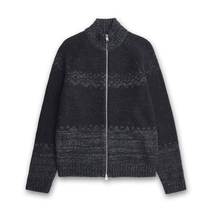 Norse Projects - Ulf Full Zip Fairisle Cardigan in Grey Melange - Nigel Clare