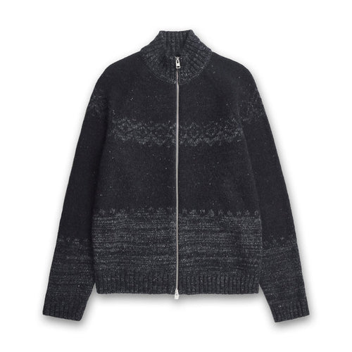 Norse Projects - Ulf Full Zip Fairisle Cardigan in Grey Melange - Nigel Clare