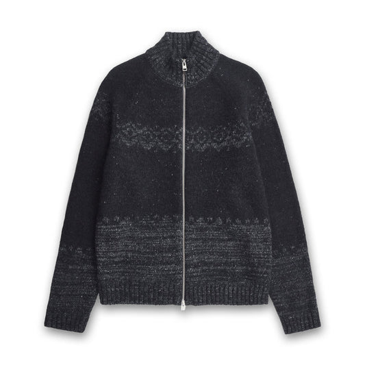 Norse Projects - Ulf Full Zip Fairisle Cardigan in Grey Melange - Nigel Clare