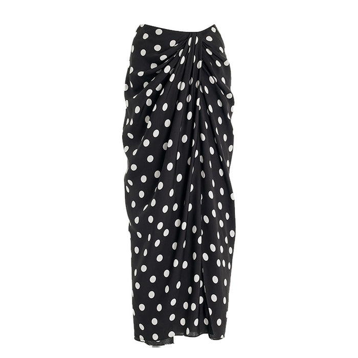 off-shoulder contrast swimsuit with polka dot wrap skirt – POLKA