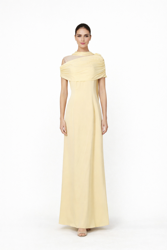off-shoulder draped neckline maxi dress – BUTTER