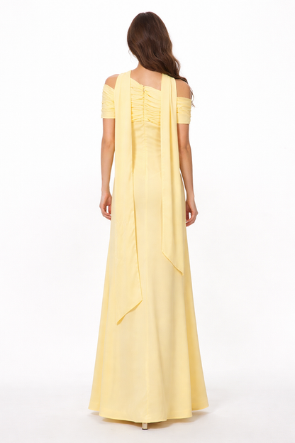 off-shoulder draped neckline maxi dress – BUTTER