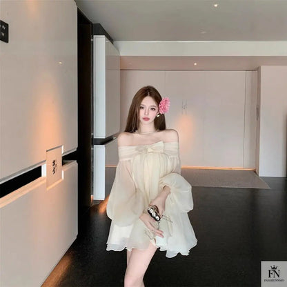 Off Shoulder Mini Bow Dress - Fashionnsio