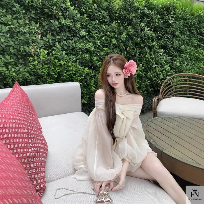 Off Shoulder Mini Bow Dress - Fashionnsio