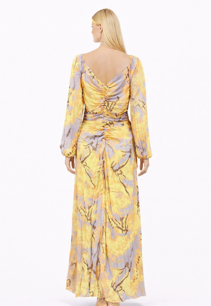 off-shoulder pleated chiffon gown with jeweled waist detail – AURELIA