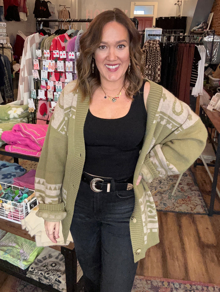 Olive western horse cardigan
