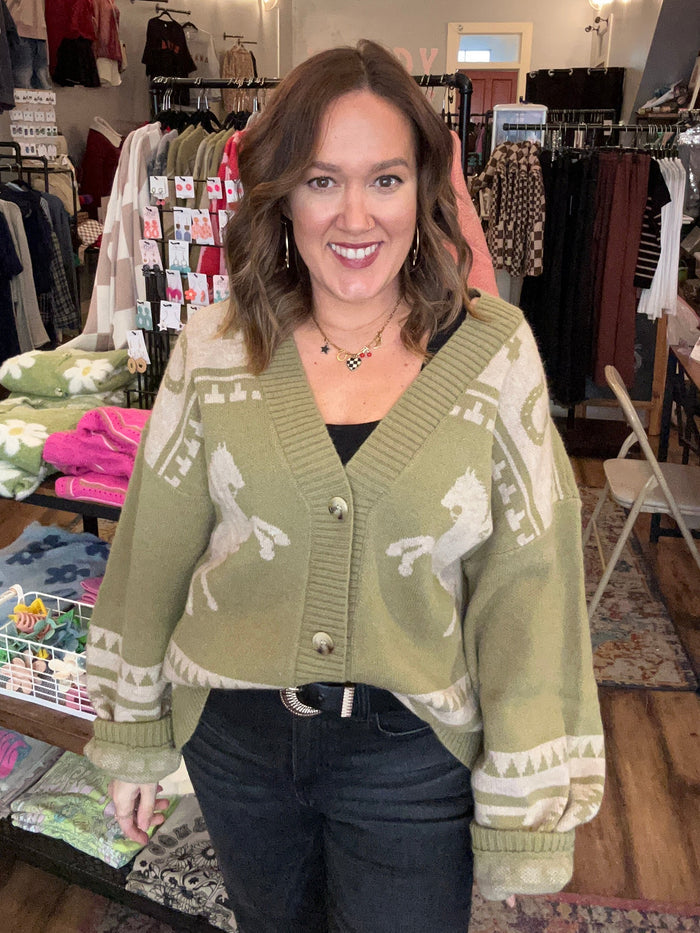 Olive western horse cardigan