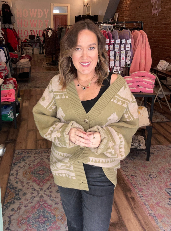 Olive western horse cardigan