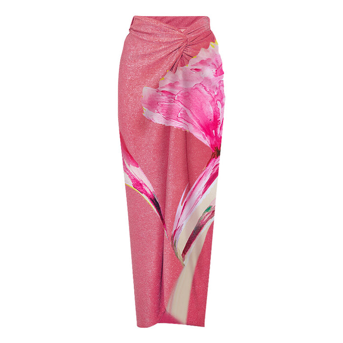 one-shoulder 3D flower swimsuit with ruched wrap skirt set – FARHA