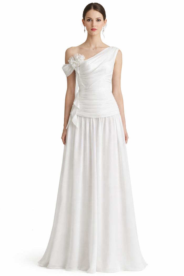 one-shoulder chiffon maxi dress with floral shoulder detail – WHISPER