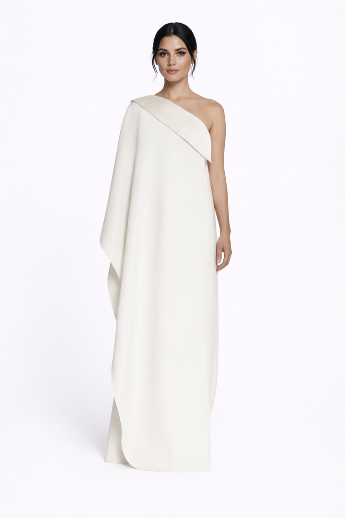 one-shoulder draped cape gown – sendepa