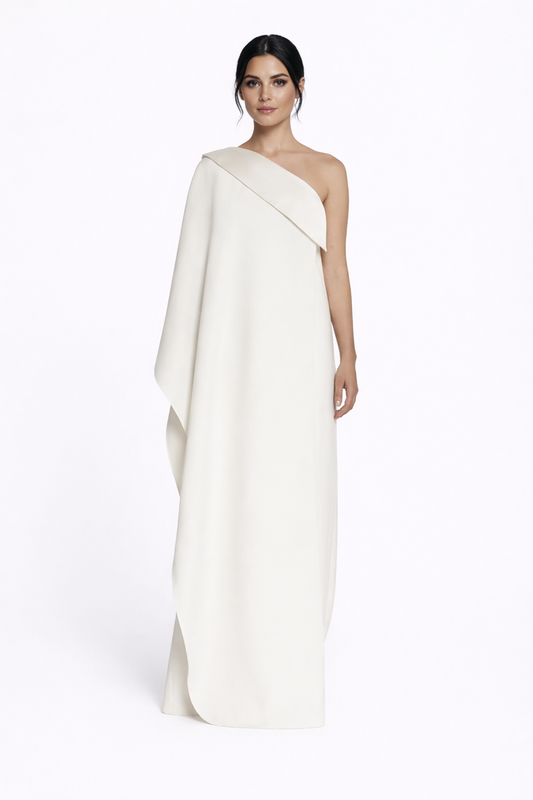 one-shoulder draped cape gown – sendepa