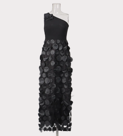 one-shoulder floral appliqué evening dress – BLORM