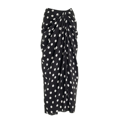 one-shoulder ruffle swimsuit with polka dot draped sarong – REMA