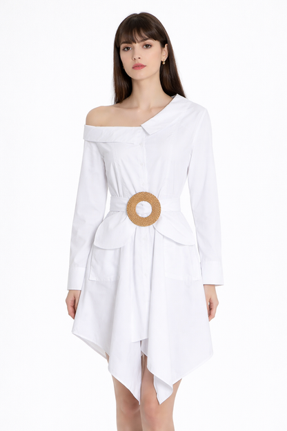 one-shoulder shirt dress with statement belt – ICON