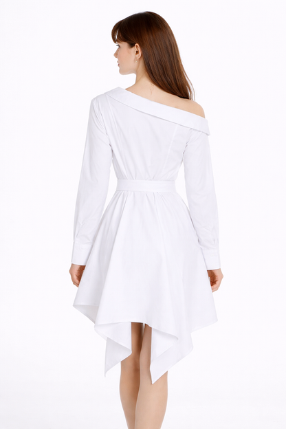 one-shoulder shirt dress with statement belt – ICON