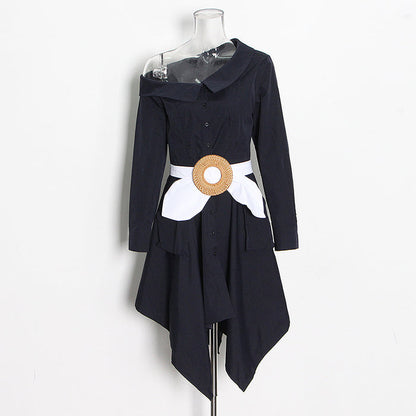 one-shoulder shirt dress with statement belt – ICON