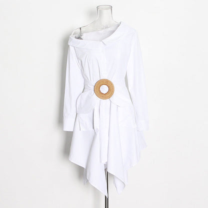 one-shoulder shirt dress with statement belt – ICON