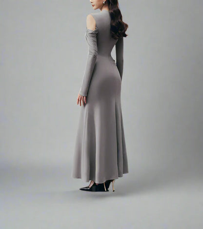 one-sleeve draped satin dress with cut-out shoulder - Magena-1