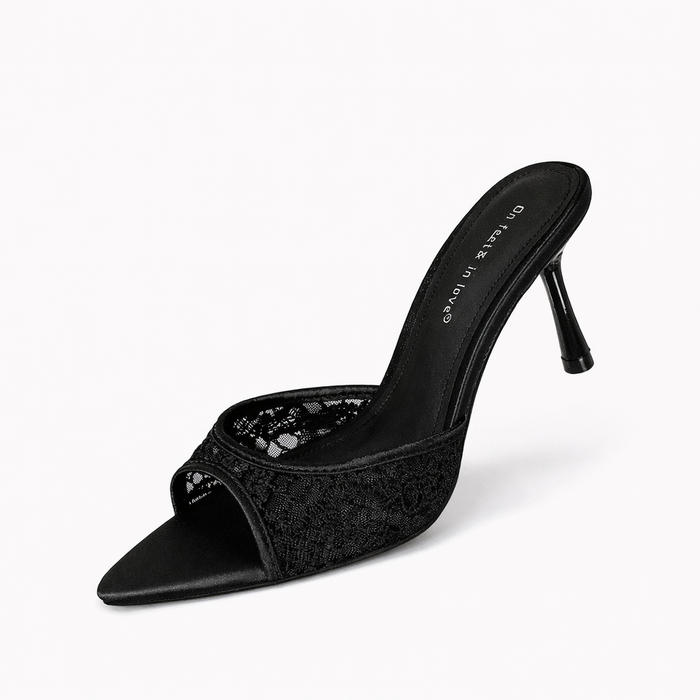 open-toe lace mule heels with slim stiletto – BELLA