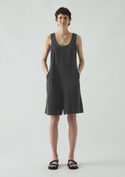 Organic Cotton Jersey Short Jumpsuit | Washed Black