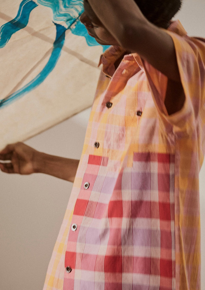 Panelled Check Cotton Shirt | Multi