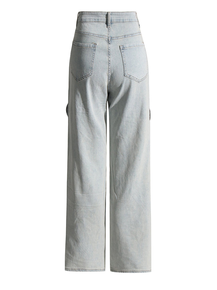 patchwork cut-out straight-leg jeans with layered wave panels – RHYTHM