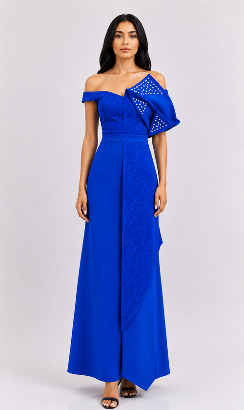 Pearl Embellished One-Shoulder Evening Dress - Prestige