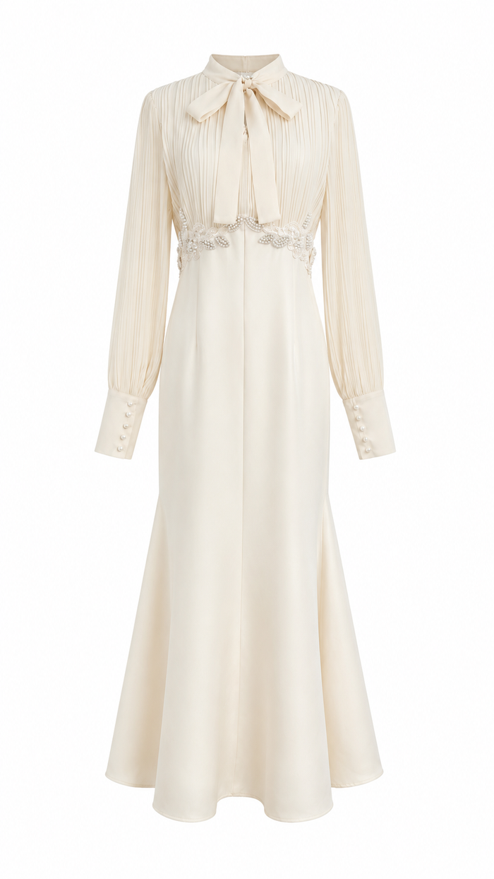 Pearl Waist Bow Maxi Dress - Timeless