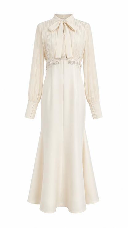 Pearl Waist Bow Maxi Dress - Timeless