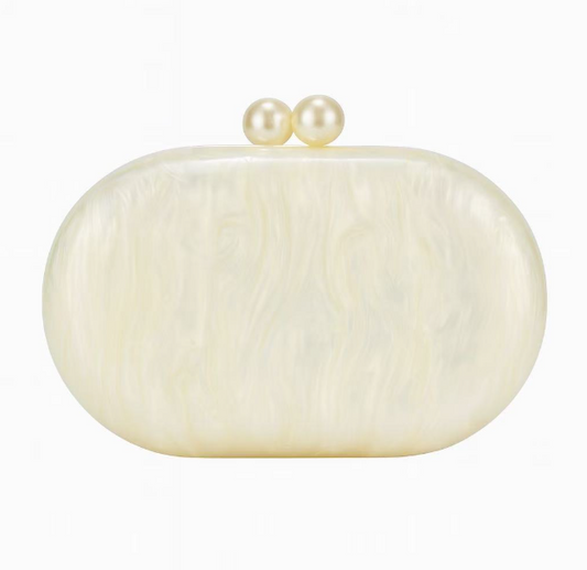 pearlescent oval clutch with pearl clasp – OPALINE