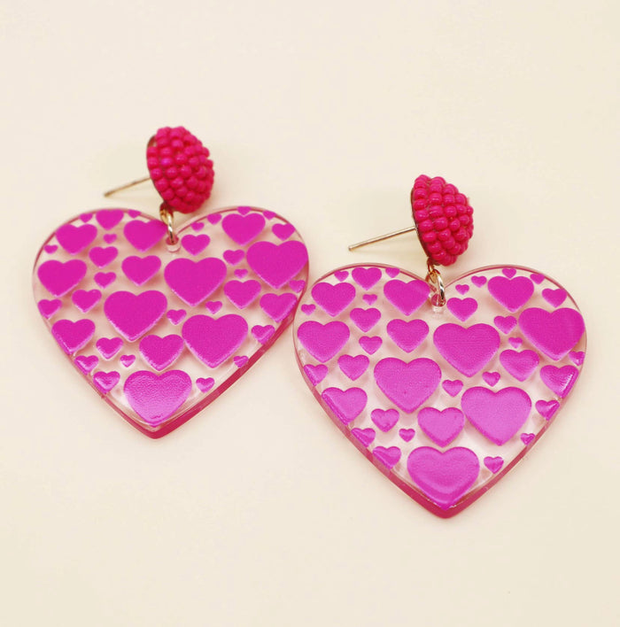 Pink acrylic heart earrings