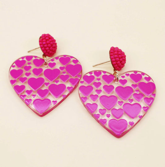 Pink acrylic heart earrings