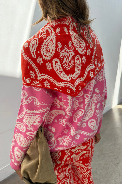 Pink Bandana Copenhagen Jumper with a multi-wear detachable necktie and matching knit joggers.