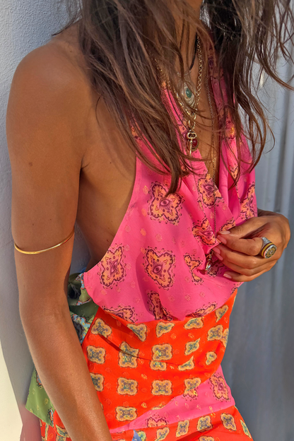 Pink Mix Tile Halter Top