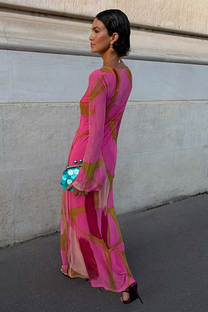 Pink & Olive Abstract Aria Mesh Dress