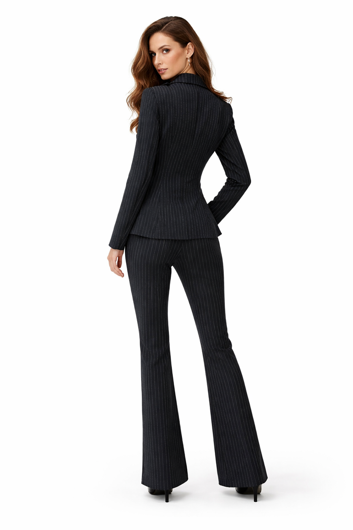 pinstripe tailored blazer and flared pants set with gold buttons – REGINA