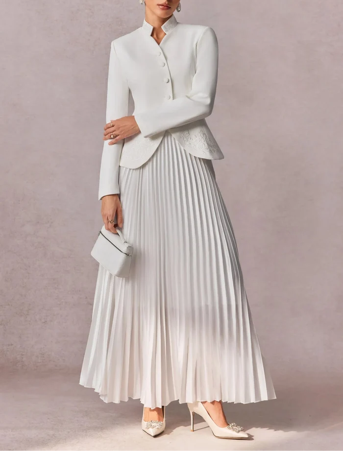 pleated maxi skirt with embroidered blazer – RUBINA