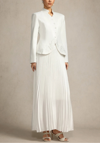 pleated maxi skirt with embroidered blazer – RUBINA