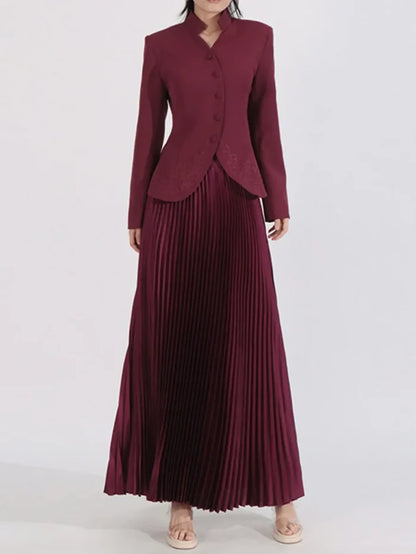pleated maxi skirt with embroidered blazer – RUBINA