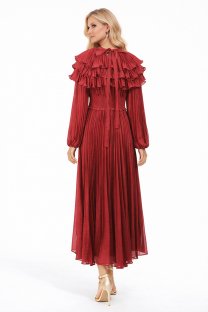 pleated ruffle collar long sleeve maxi dress – LUMIÈRE