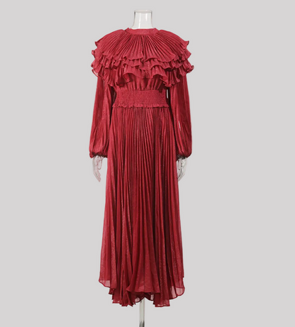 pleated ruffle collar long sleeve maxi dress – LUMIÈRE