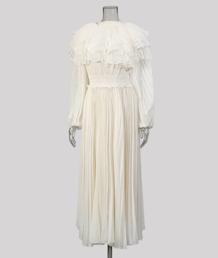 pleated ruffle collar long sleeve maxi dress – LUMIÈRE