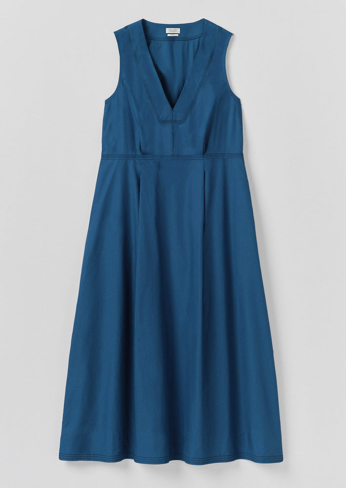 Pleated Waist Cotton Dress | Iris Blue