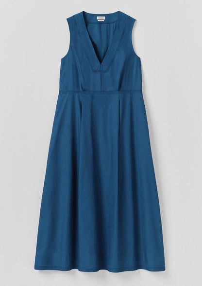 Pleated Waist Cotton Dress | Iris Blue