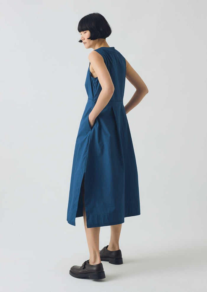Pleated Waist Cotton Dress | Iris Blue