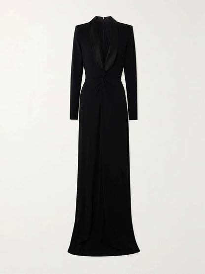 Plunging tuxedo gown with gathered waist – Zaydee-1