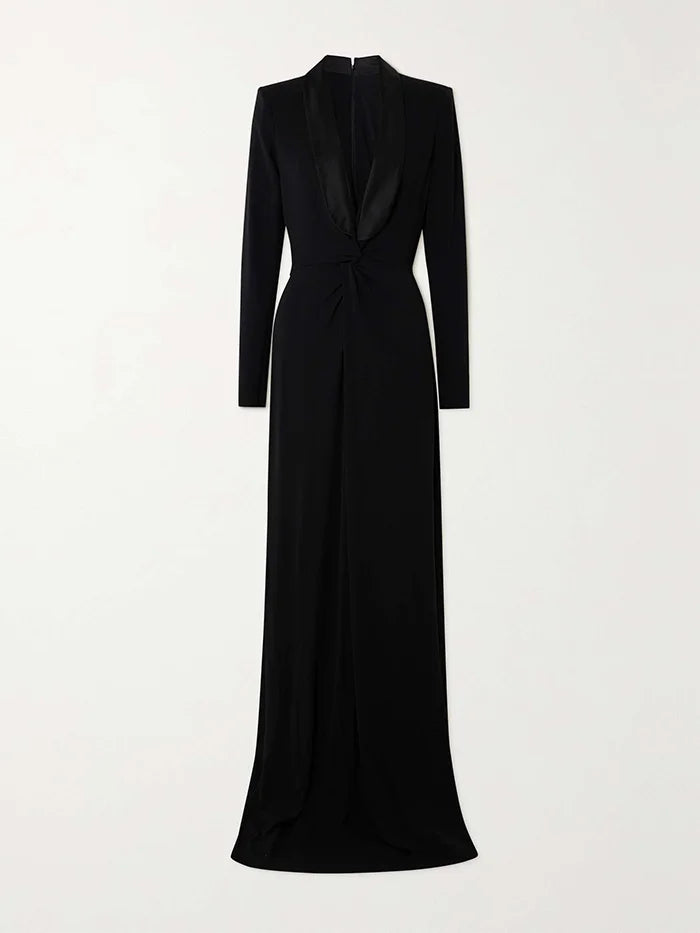 Plunging tuxedo gown with gathered waist – Zaydee-1
